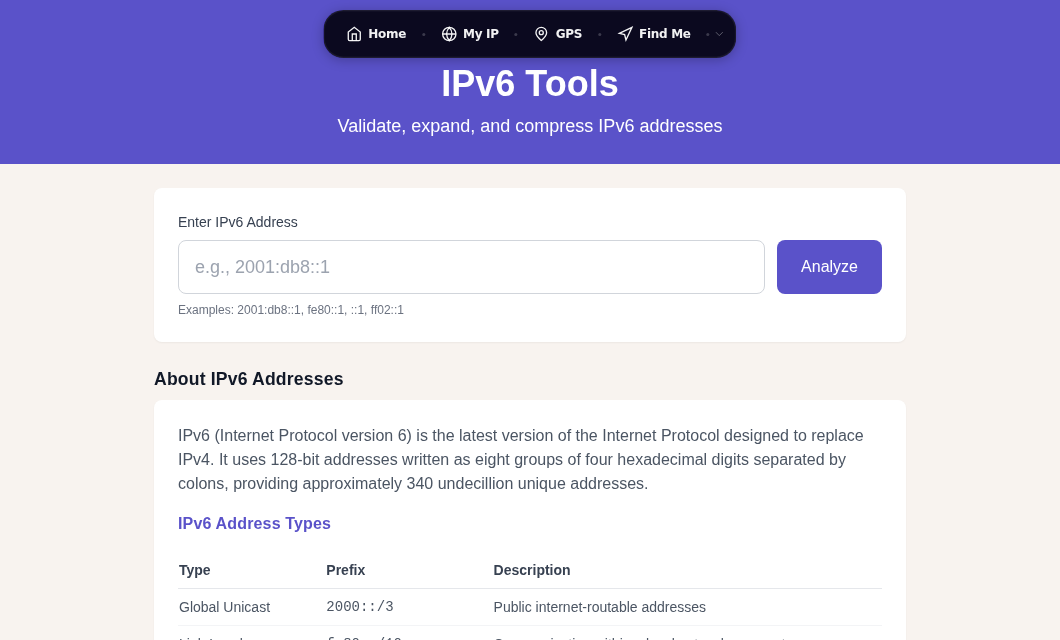 The IPv6 tool shows your address and connectivity state
