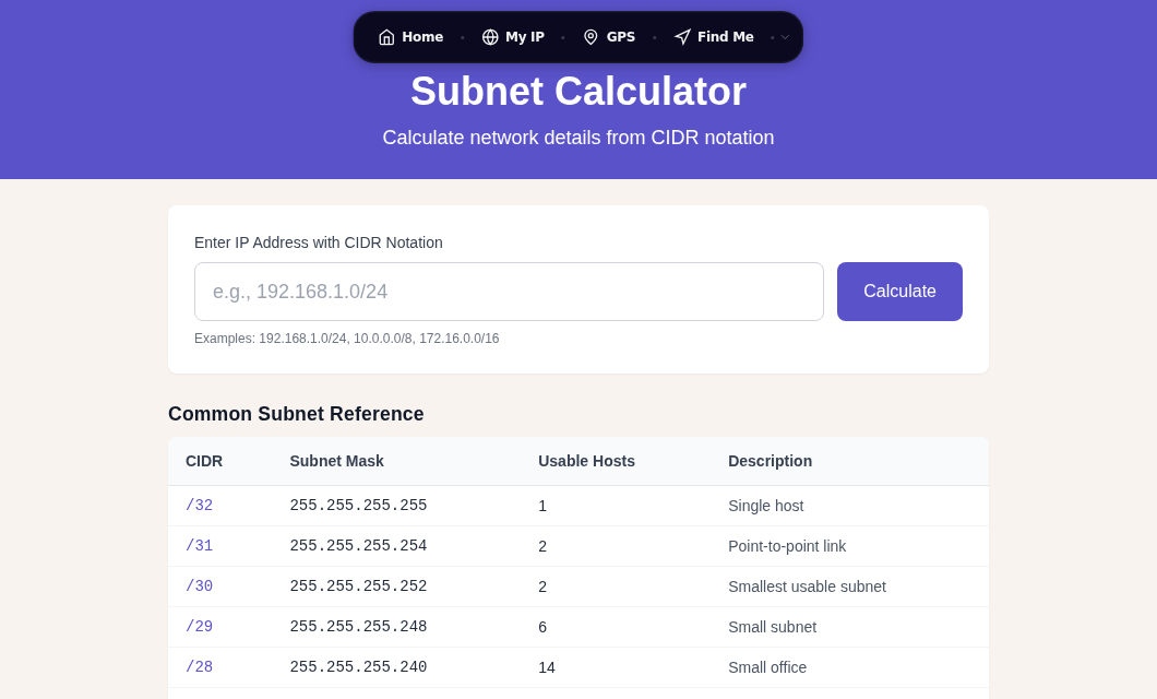 The subnet calculator does the CIDR math for you